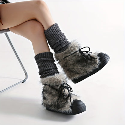 Fluffy Lace Up Boots